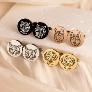 Pet Portrait Cufflinks for Groomsmen Personalized Keepsake Gifts, Groomsmen Cufflinks, Wedding Accessories, Memorial CuffLinks Personalized Gold