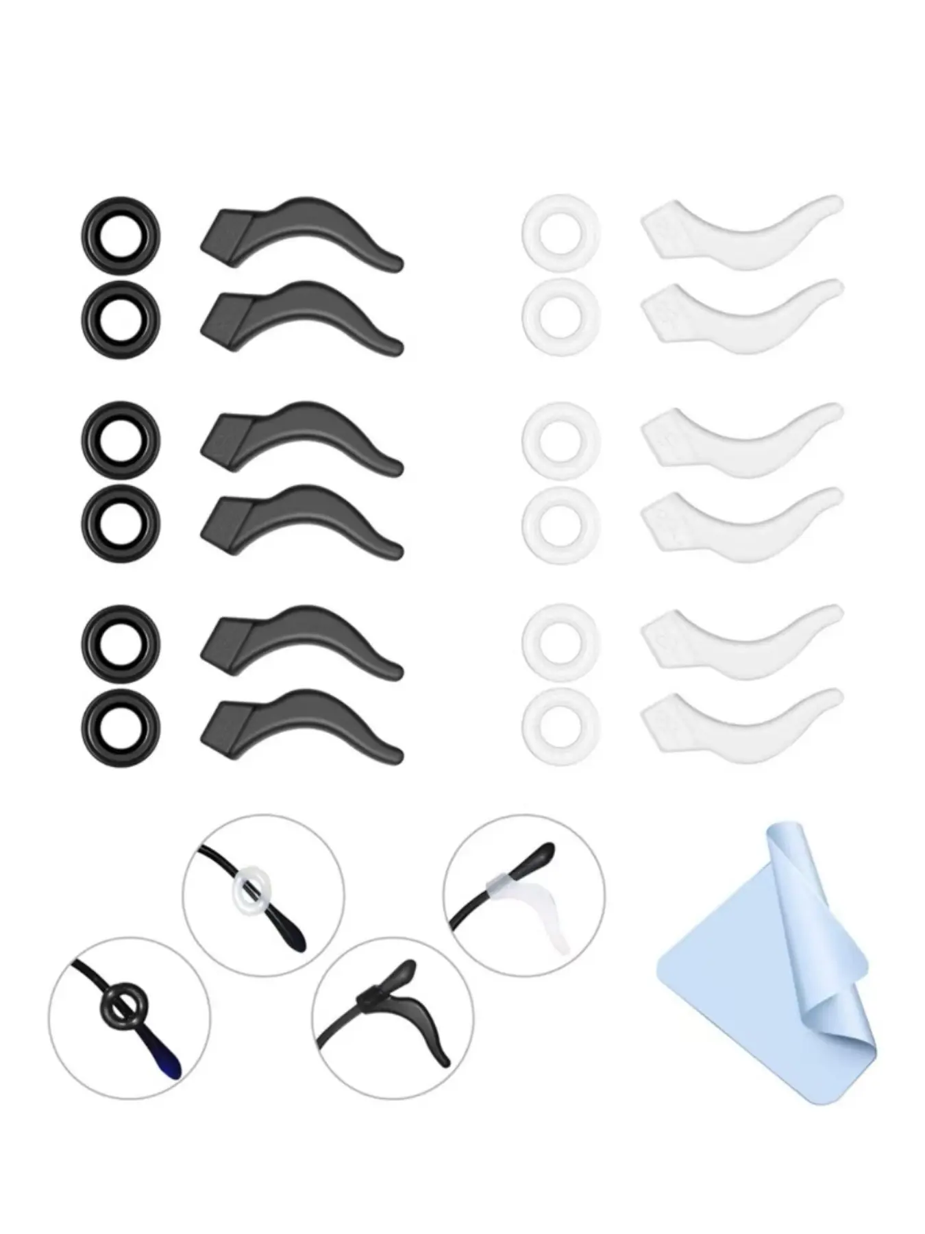 24 Piece Silicone Anti-Slip Eyeglass Ear Hooks Set, Glasses Grips, Eye Glasses Ear Grippers, Includes 1 Cloth, Ideal for Sports & Outdoor Cycling, Prevents Glasses From Falling