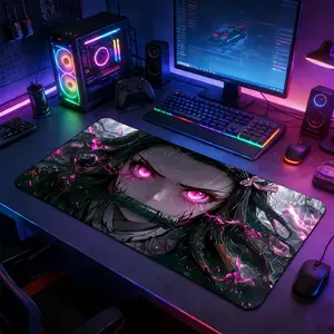 Glowing Nezuko Battle Large Desk Mat, Demon Slayer Anime Gaming Mouse Pad, Anti-Slip Rubber Base with Reinforced Stitched Edge, Smooth Washable Pad for Work & Gaming, Great Present for Anime Enthusiasts
