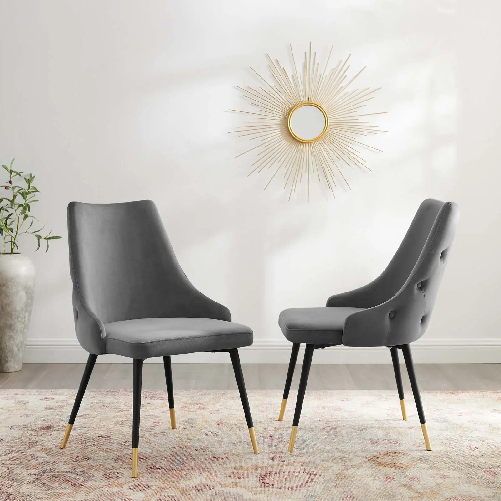 Modway Adorn Fabric Dining Side Accent Chairs, Performance Velvet, Set of 2, Gray, Fabric Dining Chair