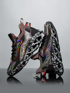 Men'S Marble-Patterned Blade Sole Sneakers - Breathable Knit Mesh Mid-Top Trainers With Color-Block Accents, Shock-Absorbing Casual Athletic Shoes For Daily Wear & Workouts, Lightweight Breathable Sneakers