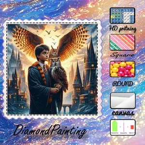 5D-DIY, advanced velvet canvas, diamond art, diamond painting kit, magic, castle, owl. AB diamonds, fairy dust diamonds, crystal diamonds, perfect home decor, handmade diamond art painting kit, special craft diamond art kit.