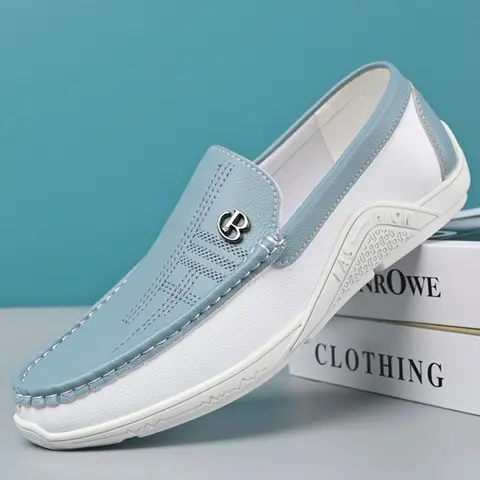 New Men's Trendy Korean Style Slip-On Flat Loafers, Casual British Leather Shoes, One-Step Lazy Design, Perfect for Daily Wear, Rubber, Slip On Footwear, Footwear Slipon