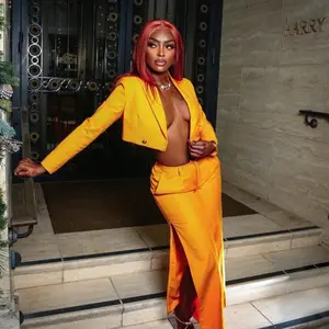 Gold Crop Top Suit Polyester Polyester