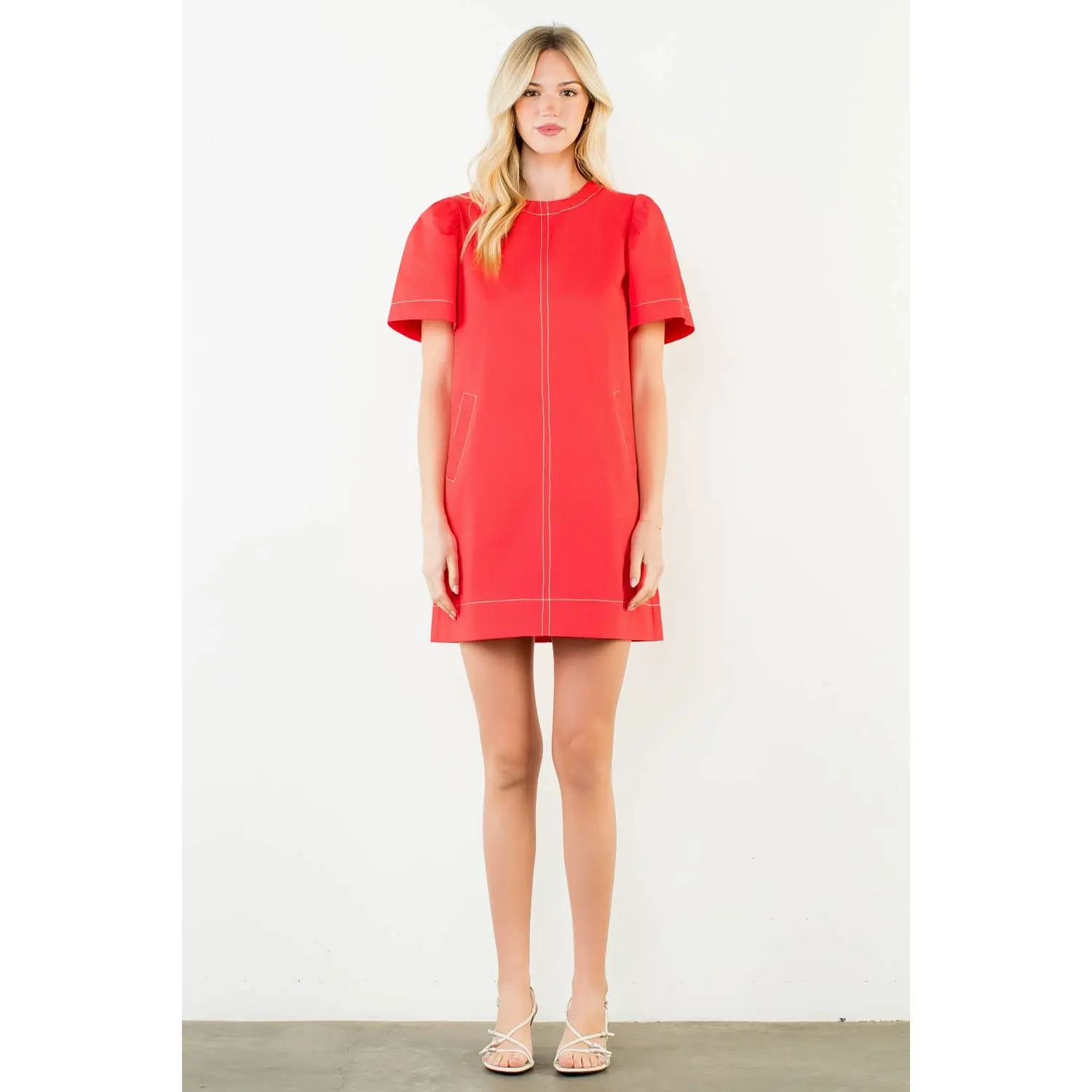 Short Sleeve Contrast Stitch Dress
