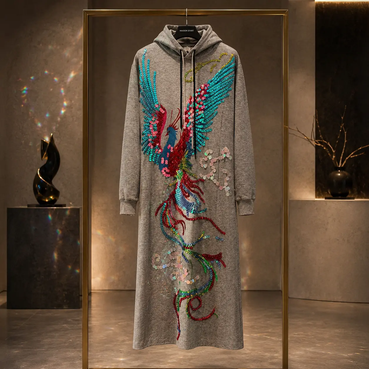 #256LunaSparkle handmade designer Hoodie Dress with Phoenix Design