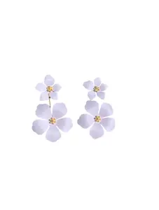 Lavender/Purple Gold Tone Dangle Flower Blossom Earrings
