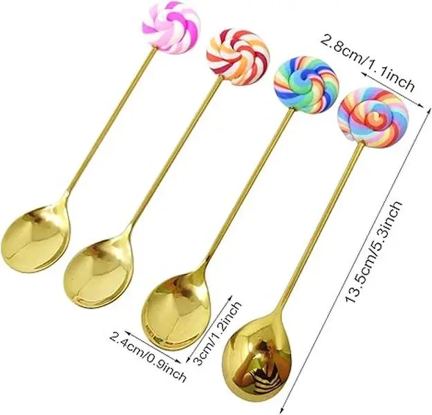 Honbay 4PCS Creative Lollipop Stainless Steel Spoon Coffee Spoon Dessert Spoon Ice Cream Spoon Sugar Spoon Mixing Spoon for Home, School, Office or Restaurant