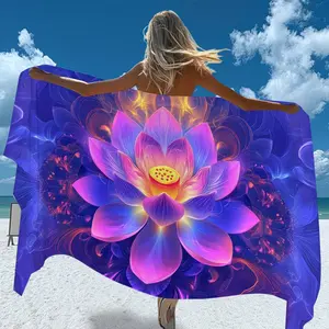 Iridescent Lotus Ultra-fine Fiber Quick-drying Beach Towel, Design beach towel, soft ultra-fine fiber, suitable for sports, travel, swimming. It can be used as bikini cover-up / sun protection shawl