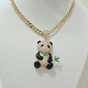 5mmx20inch Cadena cubana con dije de oso panda. Laminado de alta calidad