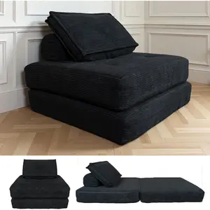 Folding Sofa Bed, Convertible Floor Sleeper Chair, Comfy Futon Floor Couch, 2 in 1 Pull Out Single Boneless Sofa for Living Room, Bedroom, No Assembly (Polyester, Black)