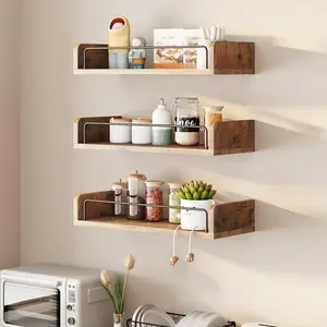 LeadPro Wall-Mounted Floating Shelves for Kitchen,Set of 3, Farmhouse Wooden Shelf for Bedroom Bathroom Decor, Hanging Shelves for Storage