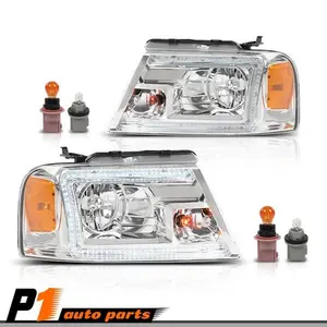 Chrome Housing Halogen Headlights Fit For 04-08 Ford F150 06-08 Lincoln Mark Lt