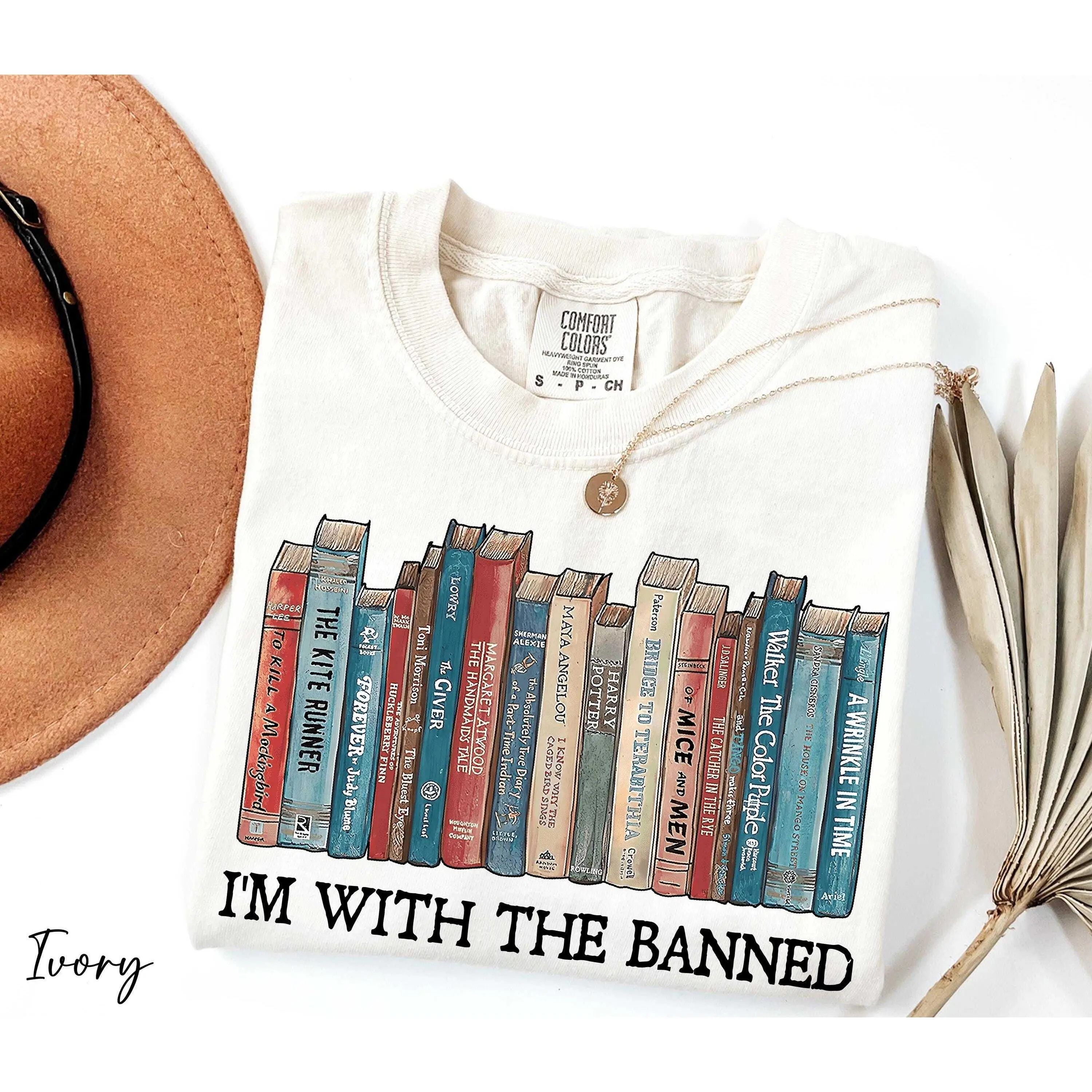 Comfort Colors I'm With The Banned Shirt, Banned Books T-Shirt, Librarian Shirt, Bookworm Shirt, Read Banned Books, Book Lover Cotton Fabric Top Womenswear