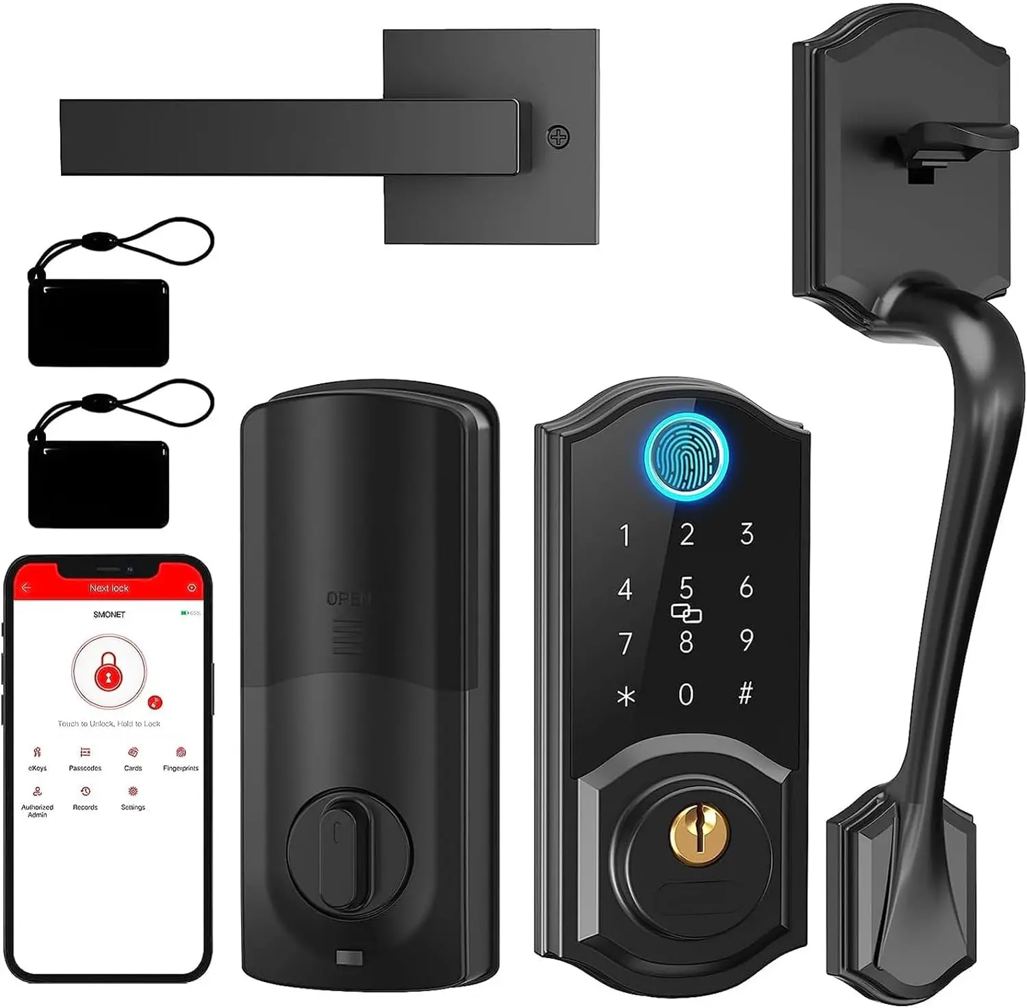 Smart Door Lock with Handle - Keyless Entry Digital Electronic Door Security Lock, Automatic Fingerprint Deadbolt, Bluetooth-Enabled, Works with Alexa, Smart Home Gadgets