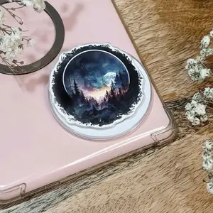 Night Forest Phone Grip, Full Moon Aesthetic Griptok, Moody Nature Landscape Phone Stand, Unique Gift for Nature Lovers