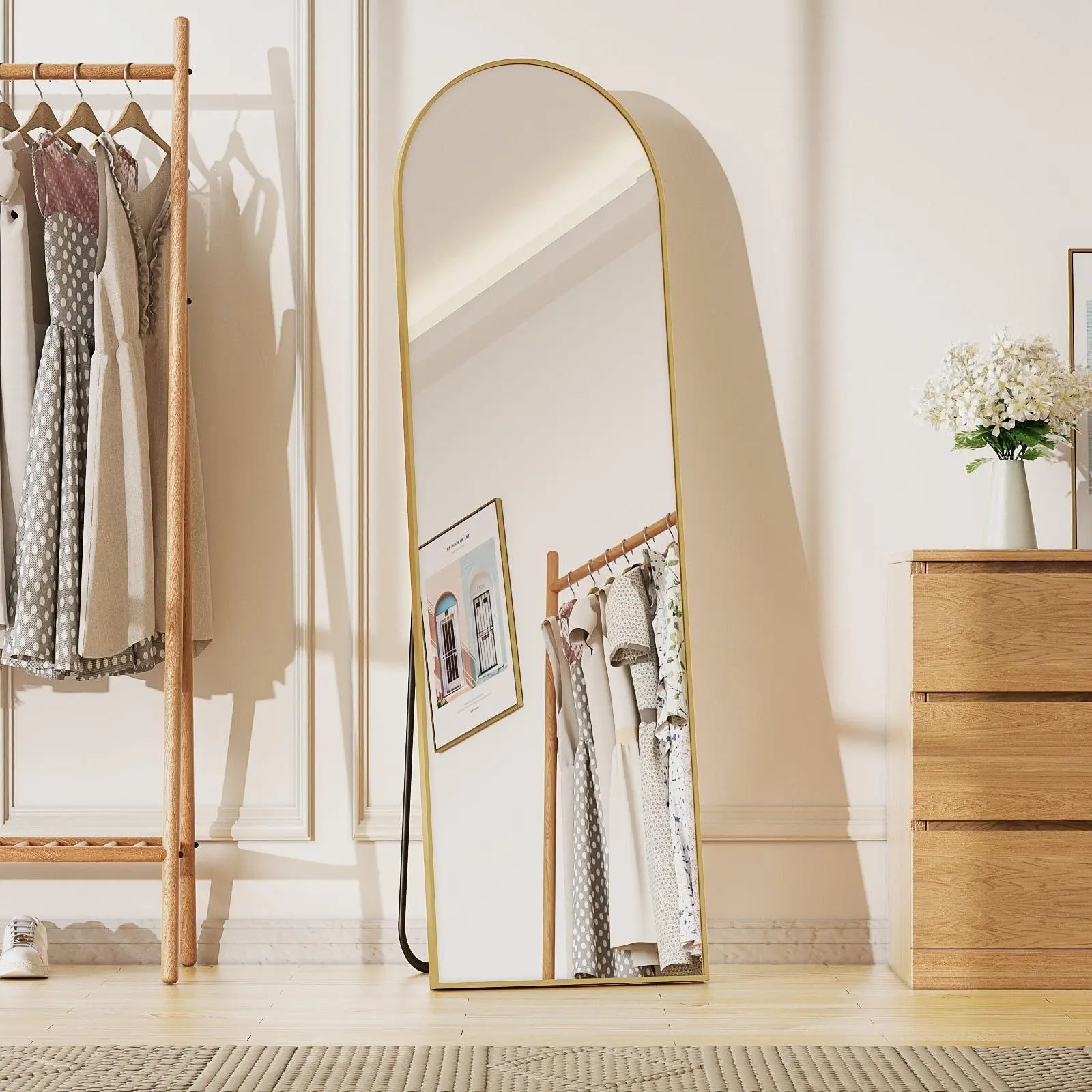 BEAUTYPEAK 59"x 16" Full Length Mirror Arched Standing Floor Mirror Full Body Mirror
