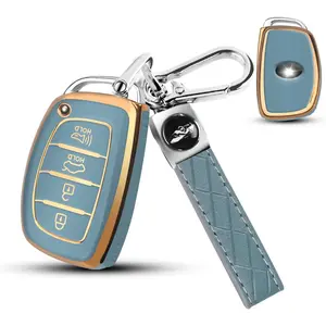 QBUC for Hyundai Elantra Key Fob Cover,Soft TPU 360 Degree Protector Key Holder with Keychain Compatible with 2021 2020 2019 Hyundai Elantra Ioniq Sonata Tucson Elantra GT 3/4 Button Smart Key(Blue)