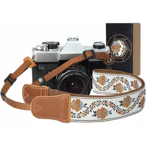 Z-KCK 3  Camera Strap - 1.5" Crazy Horse Cowhide Head Cotton Strap,Vintage Embroidery Camera Straps for Photographers and All Cameras,Cute Adjustable Shoulder Neck Strap for Adults & Kids