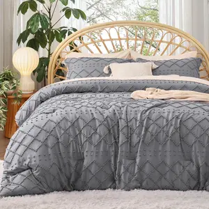 King Comforter - Grey Comforter, Boho Tufted for, 3 Farmhouse for Seasons, Fluffy with 2 Pillow Shams