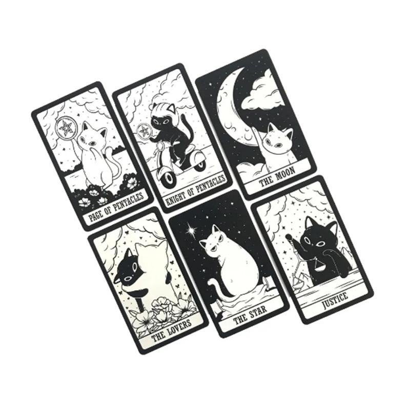 Kitten Tarot Deck 78Pcs Cute Black and White For Beginners Version Mysterious Board Game Fun Fortune telling Kit