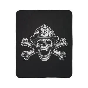 Firefighter Skull Crossbones Fleece Sherpa Blanket | Fire Dept Helmet Blanket