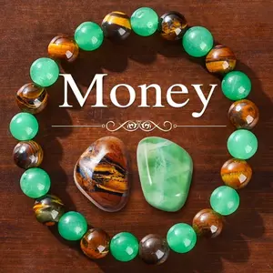 1pc Money Attraction Bracelet with Green Aventurine & Tiger Eye - blue friendship bracelet beaded jewelry protection bracelet encouragement gift fashion artificial bracelet of the day Colorblock Beaded Crystal Bracelet