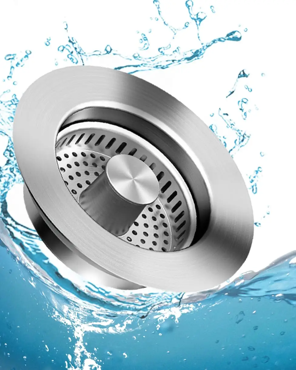 3 in 1 Kitchen Sink Drain Strainer, 304 Stainless Steel Anti-Rust Pop-Up Sink Drain, Fast Drainage Odor Filter, Fits US Standard 3-1/2 Inch Drains