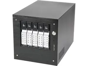 iStarUSA S-35-DE5SL Black Aluminum / Steel Tower Compact Stylish 5 x 3.5" Hotswap Trayless mini-ITX Tower - Silver HDD Handle