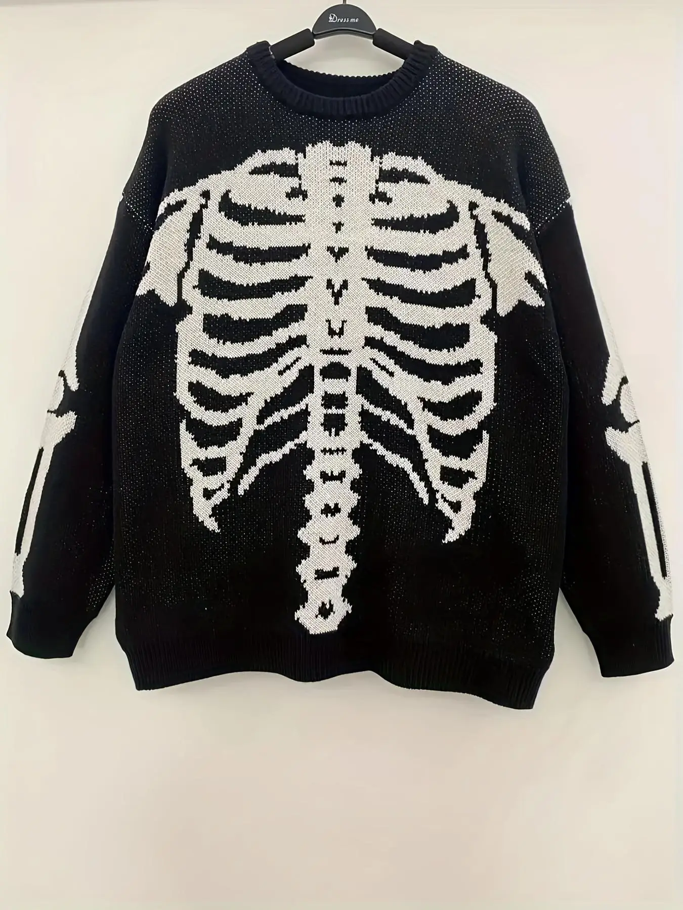 Women's Halloween Themed Skeleton Drop Shoulder Sweater, Casual Long Sleeve Round Neck Jumper for Daily Holiday Vacation Wear, Women's Knitwear for Fa