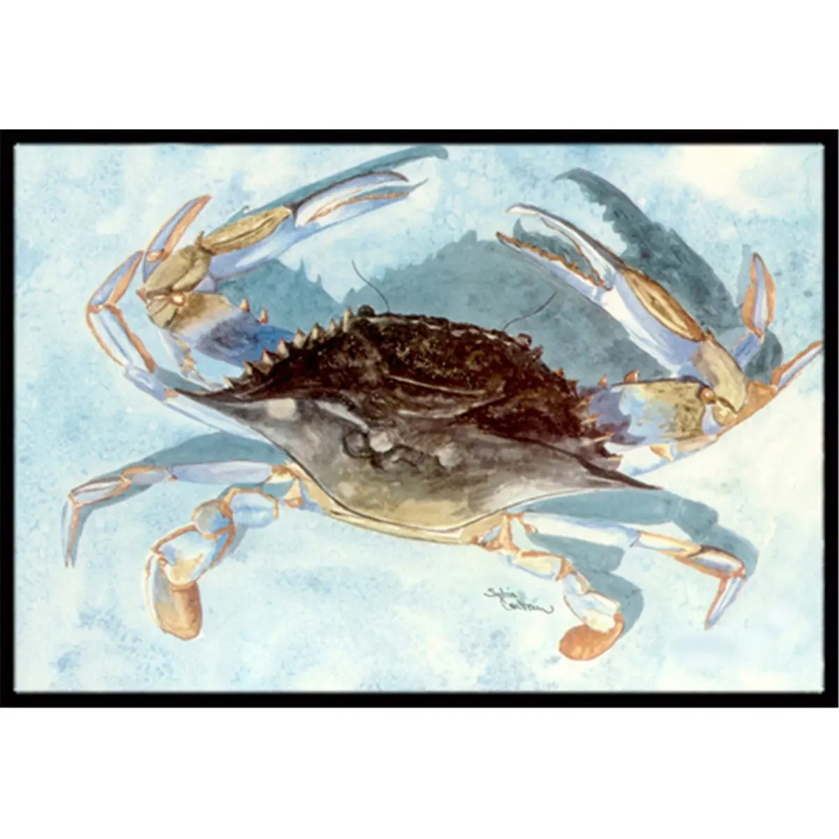 212 MAIN Blue Crab Watercolour Doormat, 24x36 in. Indoor-Outdoor Rug, Permanent Dye, Fade-Resistant, Sea Life Motif, Non-Slip Rubber Backing, Watercolour Doormats