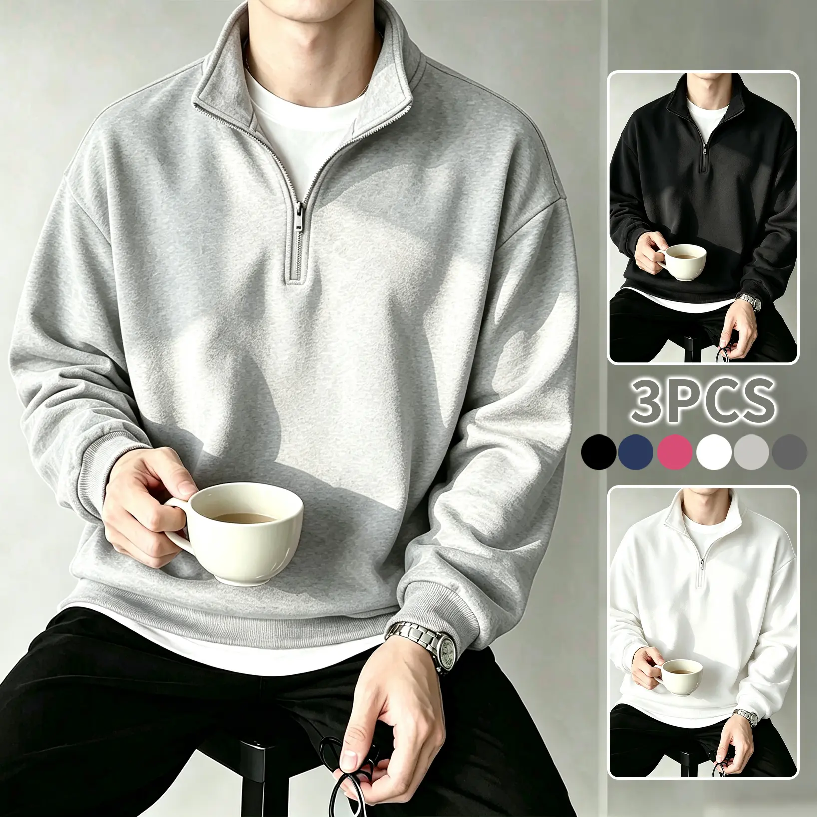 Light gray + black + white
