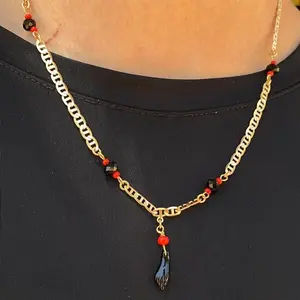 Black Hand Necklace 20" Mariner Chain Jewelry Gifts Elegance Luxurious for Womens Ladies Mens