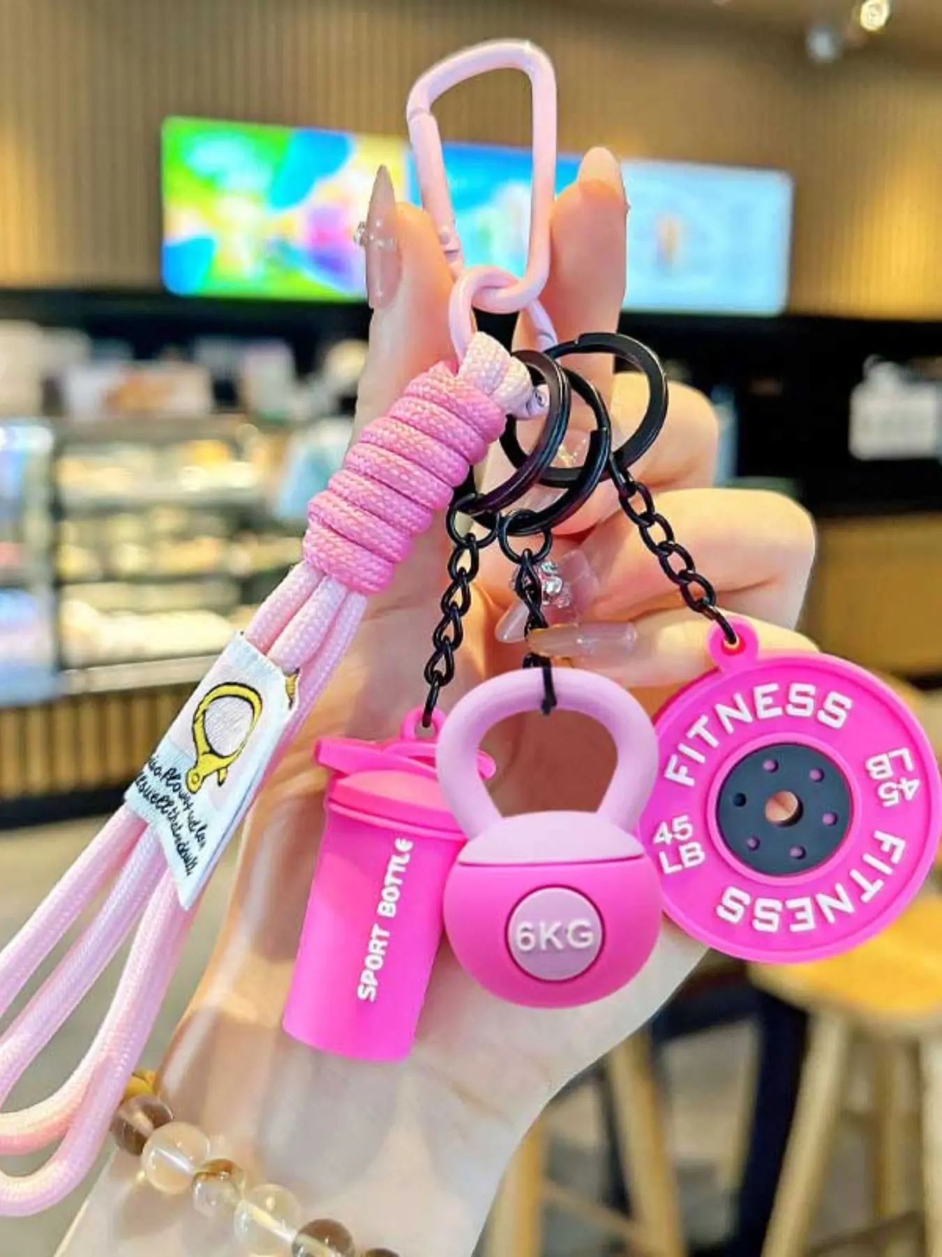 Mini Barbell Plates and Kettlebell Keychain Accessories,Weight Plate Pendants,Gym Bag Charms,Weaving,Unisex Fitness Hanging Decorations Kettlebell Barbell Keychain Braided Woven Rope Bag Charm Gift for Women Men, Keychain For Bags