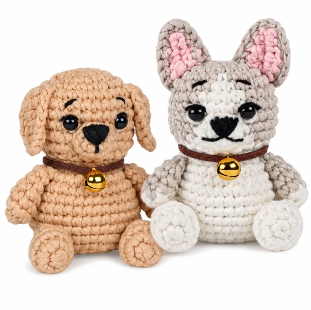 TIKA Beginner Crochet Kit 2-Pack French Bulldogs with Step-by-Step Video Tutorials, DIY Amigurumi Animal Crochet Set for Adults