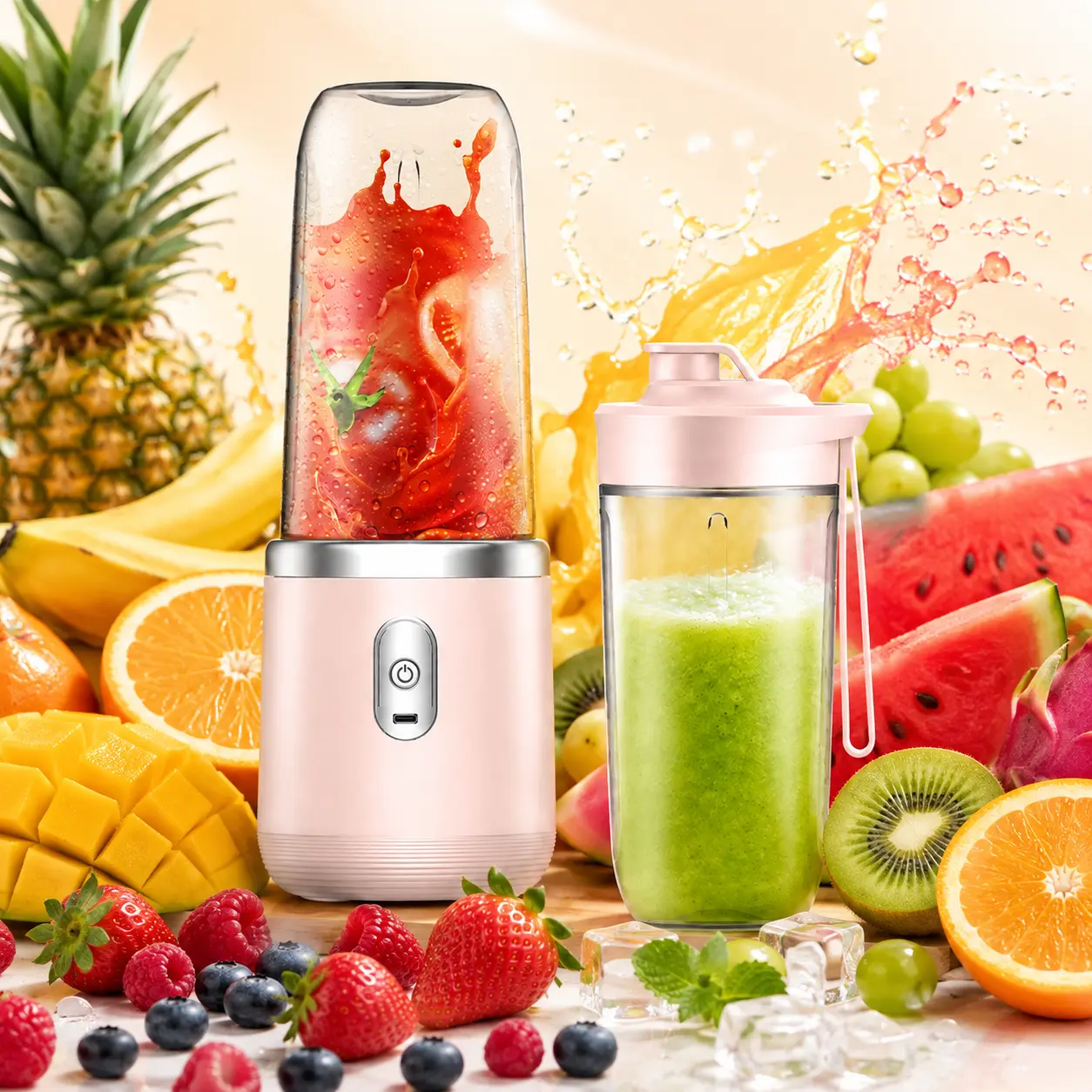 Portable Blender with 6 Stainless Steel Blades, Personal Smoothie Maker with Single Cup & Travel Lid, Rechargeable Mini Juicer for Shakes, Smoothies, Fruit Juice, Gym, Office & Travel