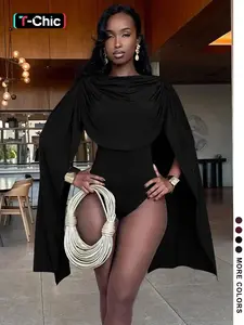 Women's Solid Color Long Sleeve  Snap Closure Crotch Bodysuit, Elegant Chic Fashion Casual Bodycon Bodysuit for Daily Outdoor Wear, Women Clothing for All Seasons