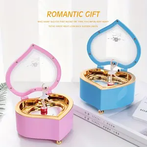 Romantic Heart-shaped Music Box Creative Rotating Dancing Ballet Little Girl Music Box Christmas Valentine's Day Birthday Gift For Home Room Living Room Office Decor Ornaments Wedding