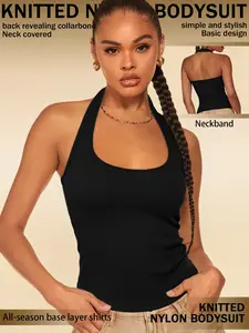 American Vintage Halter Backless Top, High Stretch Skin-Friendly Fabric, Inner Layer Outer Wear, Versatile Fashion Piece