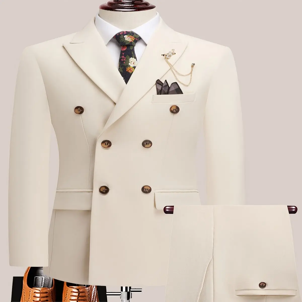 Latest Men's Solid Color Suit Two-Piece Peaked Lapel Double-Breasted Four Seasons Business Formal Casual Wedding Dress tuxedo baggy prom, coordinating set, men tracksuit, casual suit men, summer set men