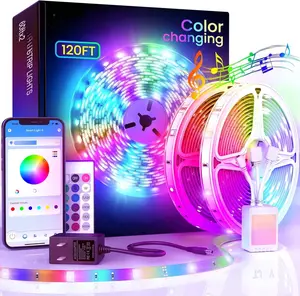 120ft  LED Strip Lights,SMD 5050 Music Sync LED Lights Strip,RGB Color Changing LED Lights with Remote, Phone APP Control,LED Lights for Bedroom,Ceiling,Room DIY(APP+Remote +Mic/60ftx2)