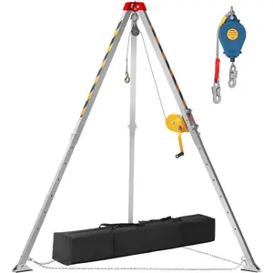 VEVOR Confined Space Tripod Kit, Confined Space Tripod 7' Legs Bracket and 98' Cable, Confined Space Rescue Tripod 32.8' Fall Protection, 1200 lbs Winch, Storage Bag