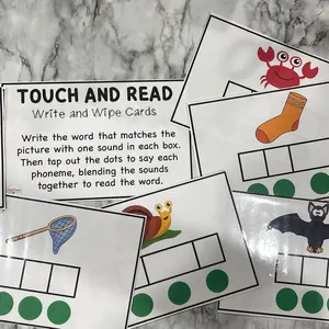 Touch and Read - Write and Wipe Cards with Picture Cards for Word Blending and Sound Recognition