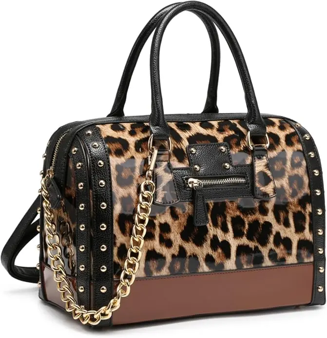Leopard Luxe Studded Satchel Bag