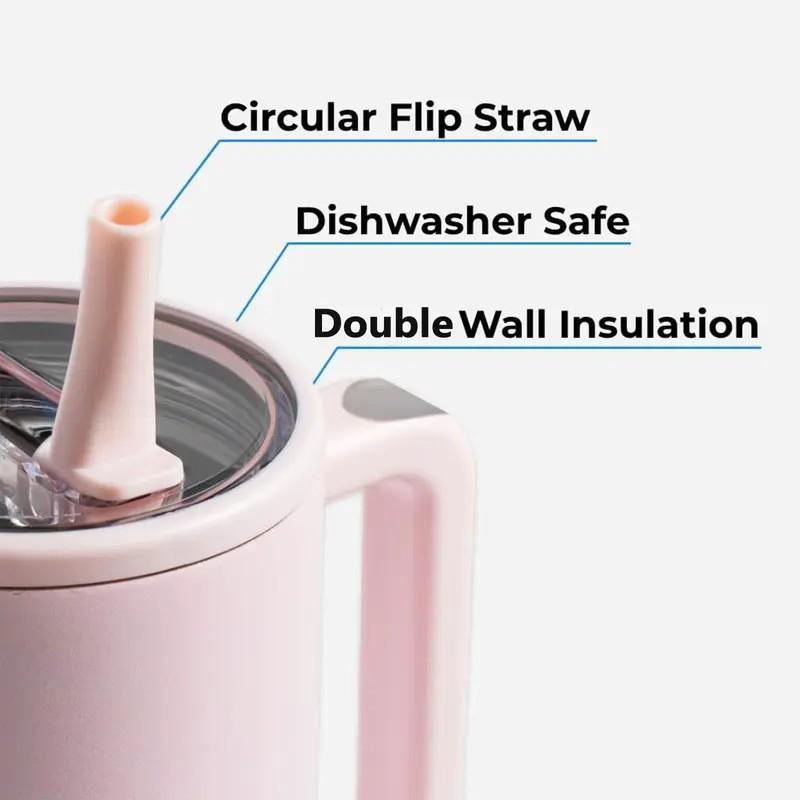 Solid Color 40 Oz Tumbler With Handle 2-In-1 Straw And Straw Lid Leak-Proof Dishwasher-Safe, Insulated Stainless Steel Travel Coffee Mug Long-Lasting Heat Retention, Suitable For Car Cup Holders, Office, Christmas Gifts