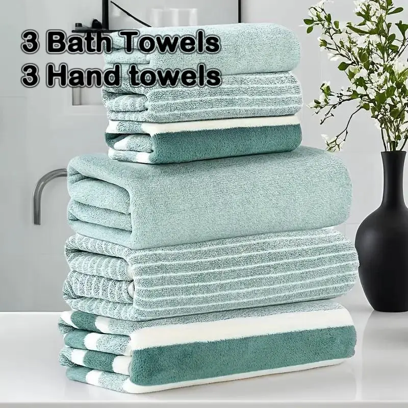 Premium Bathroom Towel Set, 6 Counts/set Including 3 Bath Towels and 3 Washcloths, Soft and Comfortable Towel Set for Shower, Fitness, Hotel, Sauna