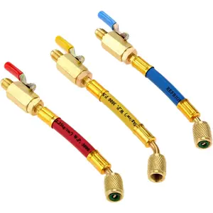 Cybertron Tools R134A R410A R22 R12 Charging Hoses and Ball Valve Set, 3 Pcs Color Coded Hoses/w Ball Valve 1/4" SAE Thread (7" Long) for AC HVAC Maintenance Kit and Air Condition Refrigeration Charging Tools