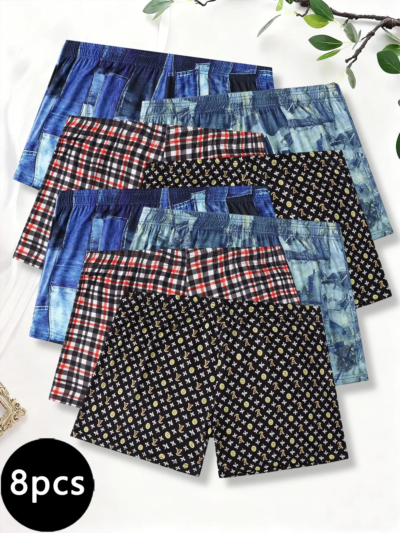 8-pack loose fit boxers with no restraint, perfect for free movement.
