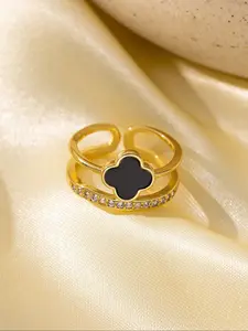 Elegant Four-Leaf Clover Ring for Women, Stylish Zirconia Open Design, Perfect Gift for Parties & Daily Wear, Gift Jewelry, Fashion Rings