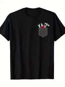 Men'S Heavyweight 100% T-Shirt Featuring a Tool Pocket And Mechanic Tool Graphics - Relaxed Fit with a Crew Neck And Short Sleeves, Designed with Wrenches And Screwdrivers - Comfortable And Breathable Casual Tee - Ideal Gift for Birthdays And Everyd